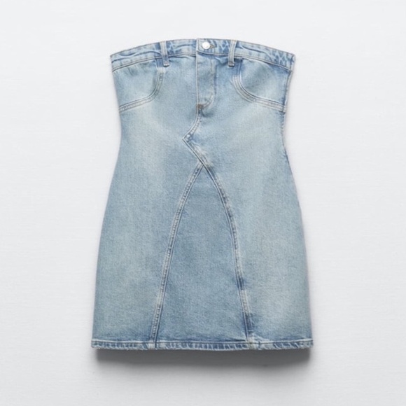Zara strapless denim mini dress blogger favorite - Picture 4 of 6